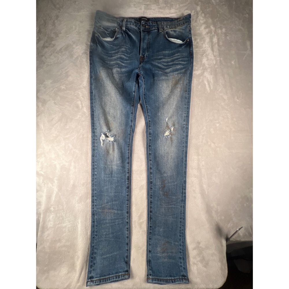 Bluecarats Royalty and Honor Men 36x36Distressed Slim Straight Jeans Medium Wash